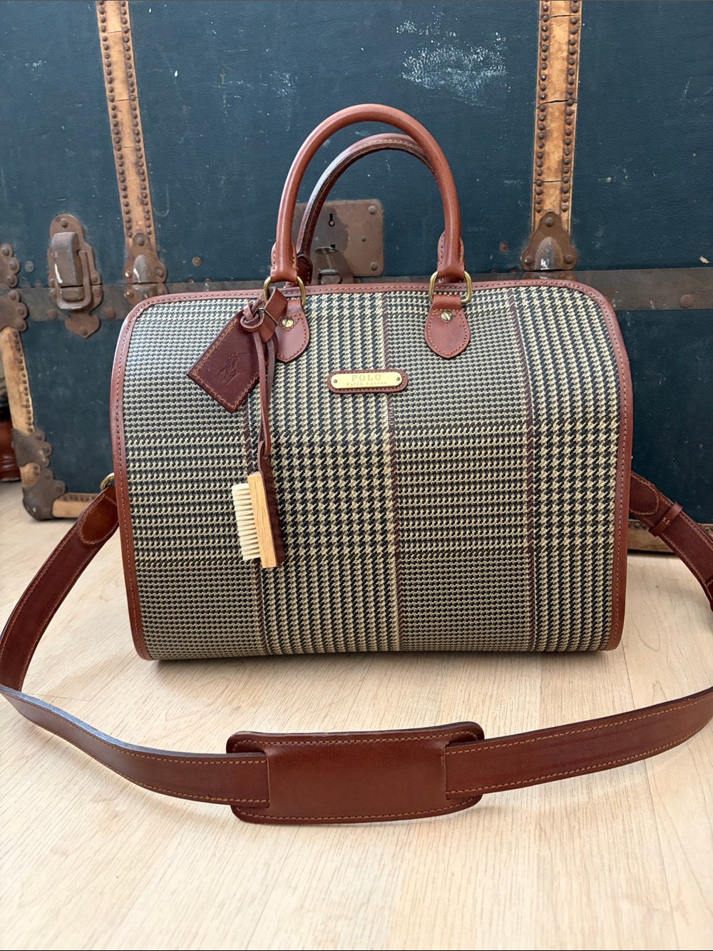 RARE Ralph Lauren Vintage πΏπππ & πΎππ¦ Houndstooth Boston Travel Doctors Lg Bag - Picture 2 of 16